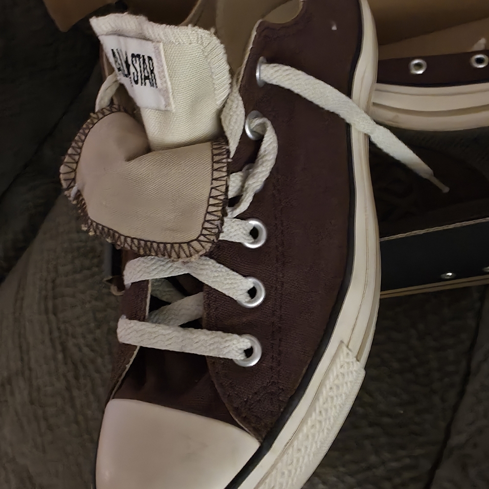 Vintage Men's Converse Low Top Brown and White Sneakers With Double Tongue Rare